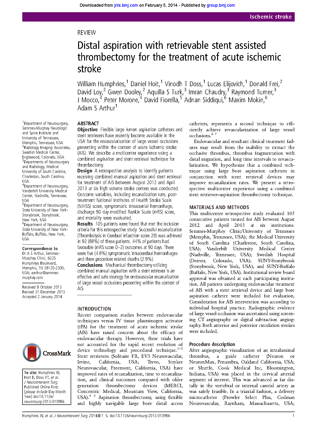 Distal aspiration with retrievable stent assisted thrombectomy for the ...